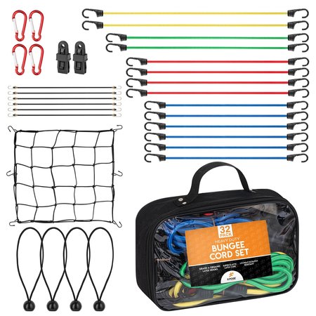 XPOSE SAFETY Set of 32 Bungee Cord Kit Assorted Sizes - 40 in , 32 in , 24 in , 18 in , 32PK BKBAG-32-X